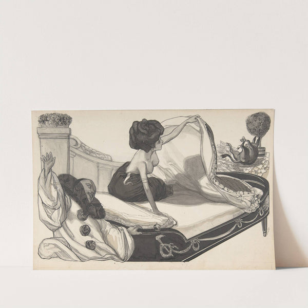 Woman in Bed Observing a Donkey by Franz von Bayros
