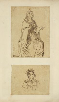 Woman in cape and cowl, Florence, MCCC; Woman wearing head piece