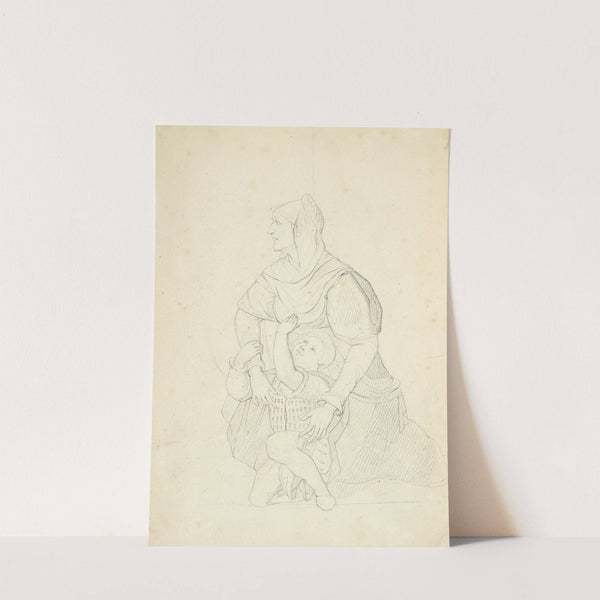 Woman in head piece and dress with shawl, with boy in doublet and breeches by Stewart Watson