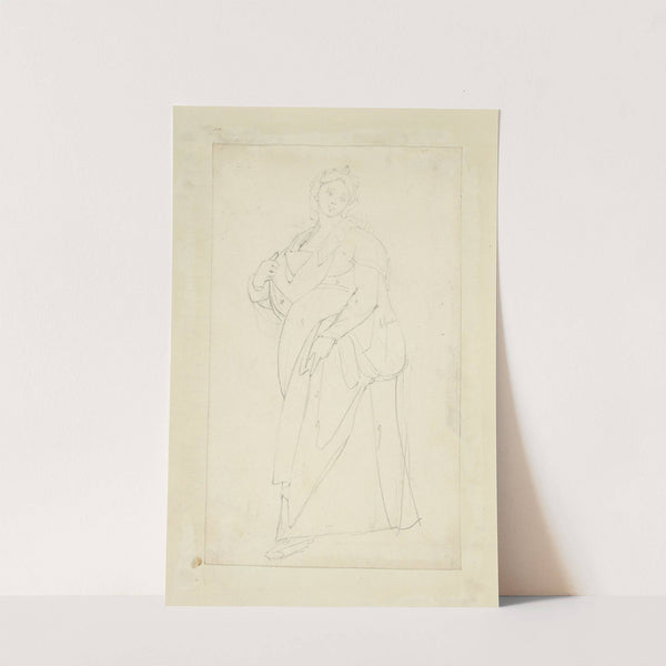 Woman in head piece and long dress with sling about her neck, possibly for infant by Stewart Watson