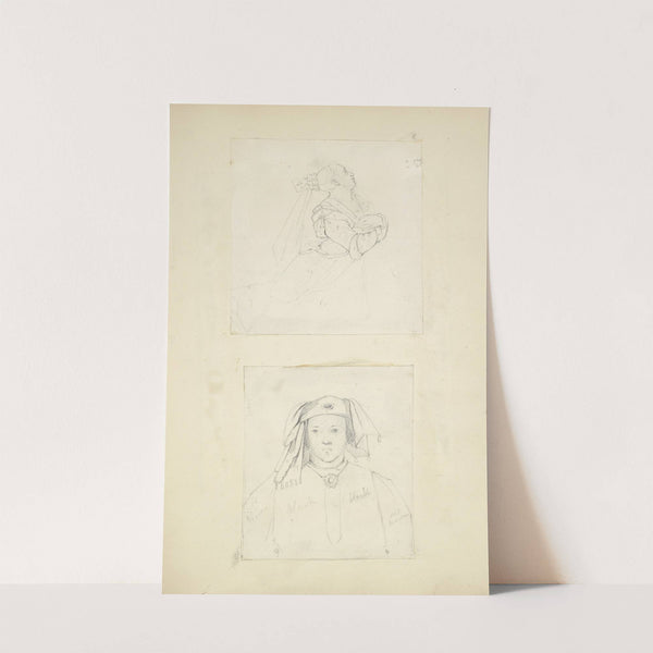 Woman in profile; Figure in hat and neck ornament by Stewart Watson