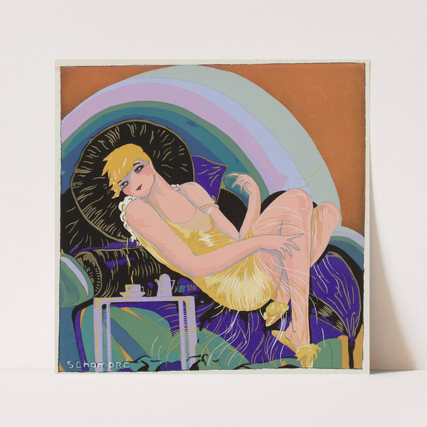 Woman lying on a couch (1926) by S. Chompré