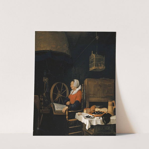 Woman next to a Spinning Wheel, Asleep over her Reading by Quirijn Van Brekelenkam