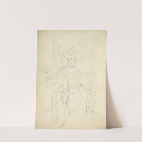Woman on horseback with man standing beside her with arm around her waist; views of their heads by Stewart Watson