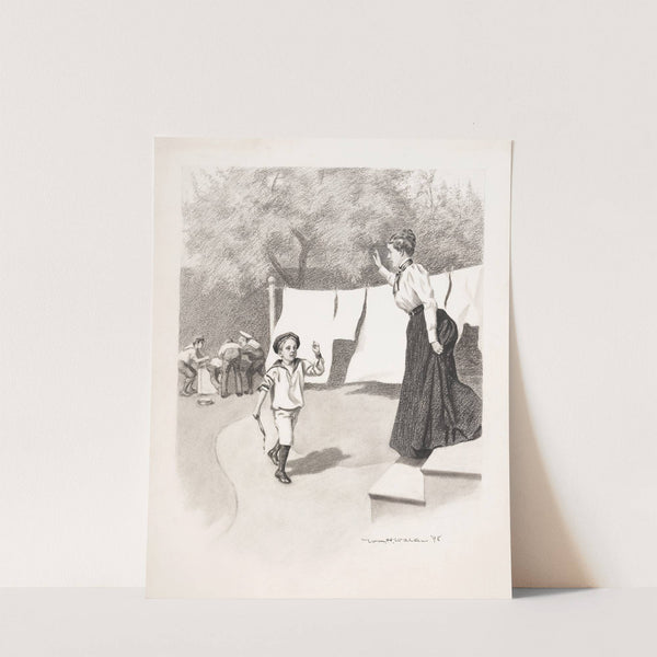 Woman on steps calls to boys in sailor suits. (1898) by William Henry Walker