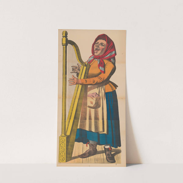 Woman playing harp and singing with mouth wide open and several teeth missing by René Ackermann