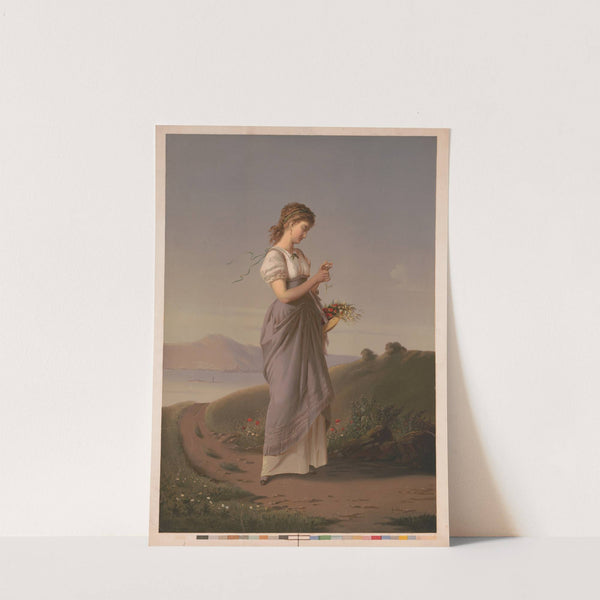 Woman plucking pedal from daisy (1873) by Colton, Zahm & Roberts