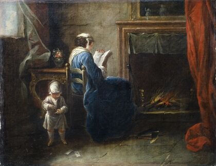 Woman Reading in front of a Fireplace — size preview