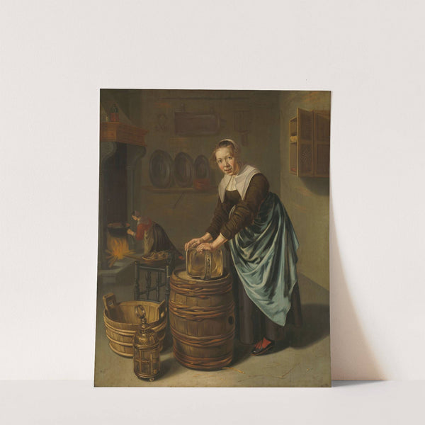 Woman scouring a vessel (1631 - 1677) by Hendrick Ten Oever