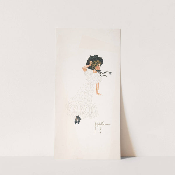 Woman seated holding onto hat and crossing ankles by Alice Luella Fidler