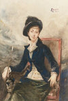 Woman Seated In A Chair With Her Dog (Possibly Princess Gabriella Of Rome)