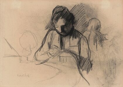 Woman Sewing and Child