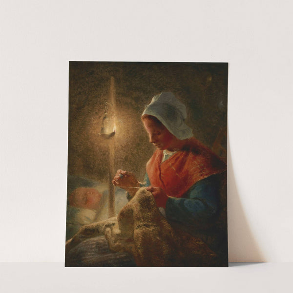 Woman Sewing by Lamplight by Jean-François Millet