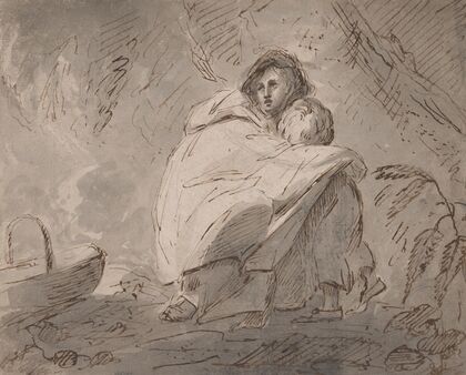 Woman Sheltering a Child in a Landscape
