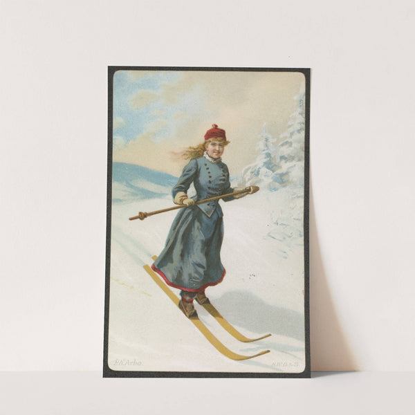 Woman skiing by Peter Nicolai Arbo