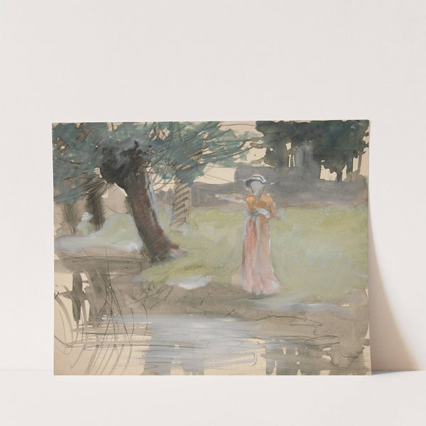 Woman standing by a riverbank by Edwin Austin Abbey