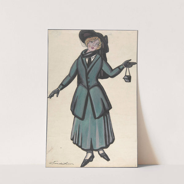 Woman wearing a blue-green suit by Sergey Yurievich Sudeikin