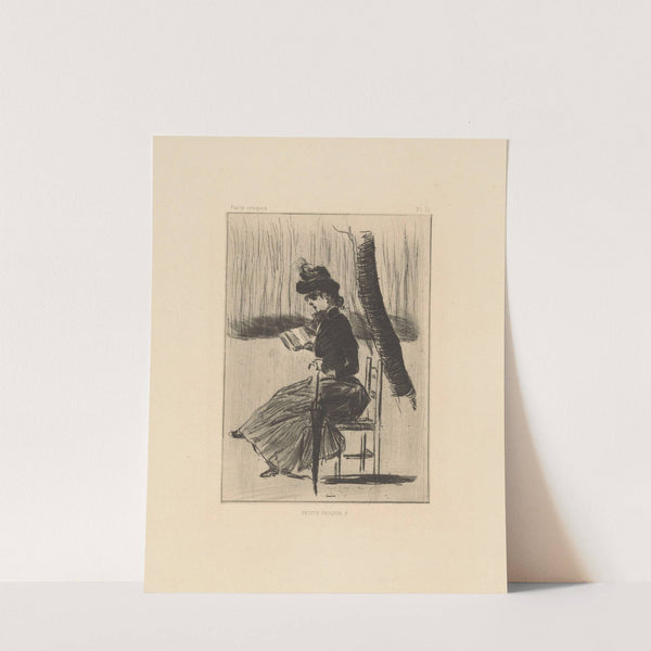 Woman with a book and umbrella on a chair outside (1888) by Henri Boutet