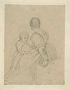 Woman with back turned toward viewer with boy on her lap