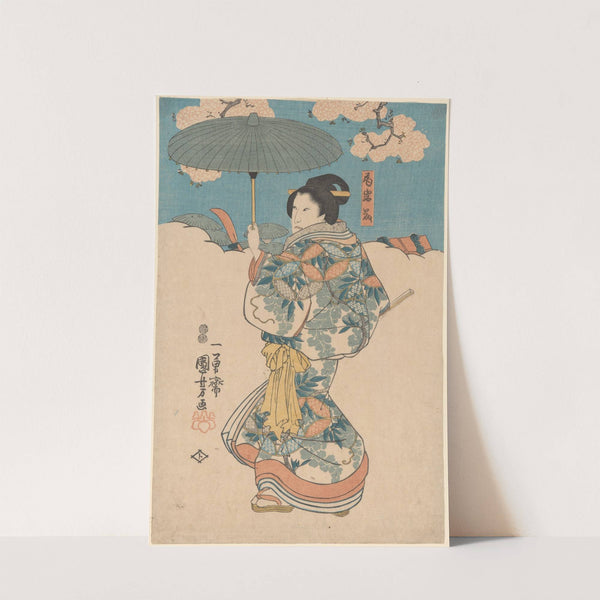 Woman with Green Umbrella by Utagawa Kuniyoshi