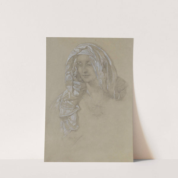 Woman With Headscarf And Star Medallion by Alphonse Mucha