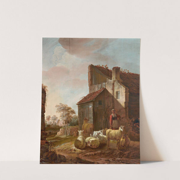 Woman with sheep at the ruins of the gatehouse of Brederode castle by Jan Baptist Wolfaerts
