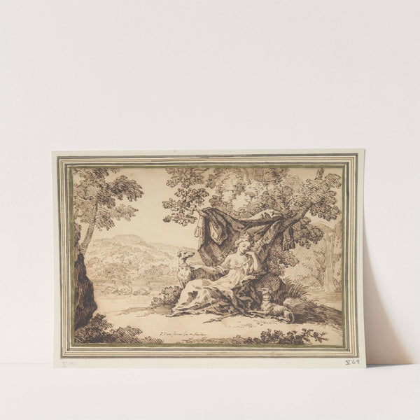 Woman with Two Dogs Seated in a Landscape by Paul van Somer