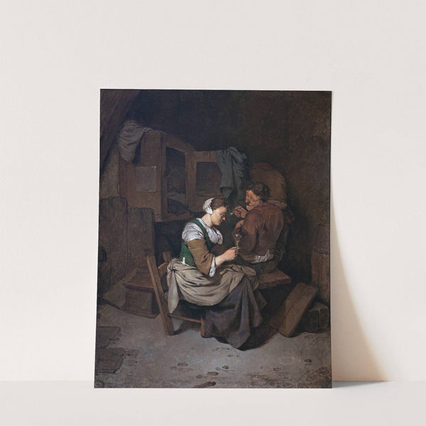 Woman with wineglass and two male peasants by Cornelis Pietersz. Bega