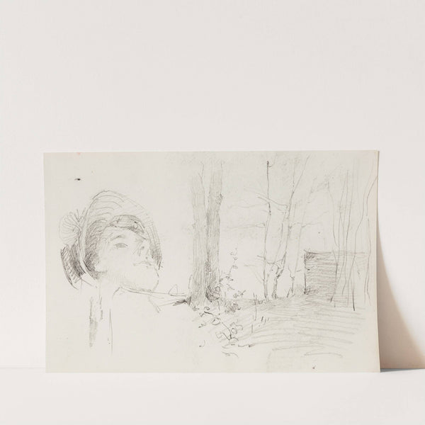 Woman's head ; Landscape, trees by Helene Schjerfbeck