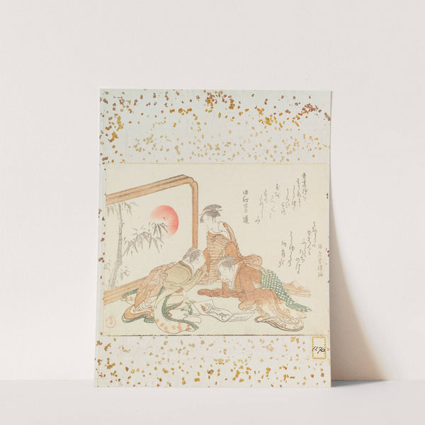 Women enjoying a New Year surimono (1795 - 1799) by Kubo Shunman