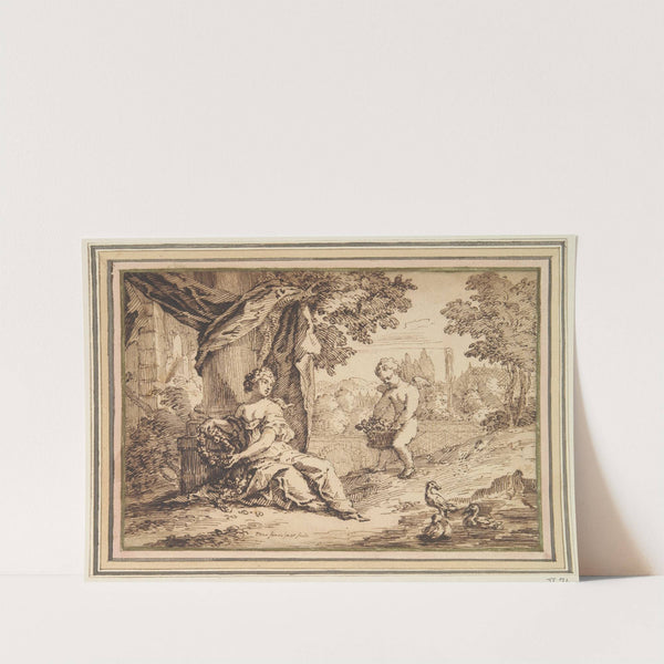 Women Seated beneath Pillar with Putto by Paul van Somer