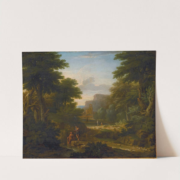 Wooded landscape with figures resting by a stream (1725) by George Lambert