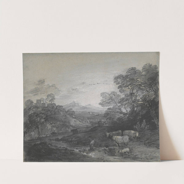 Wooded Landscape with Herdsmen and Cattle, Buildings on a Hill, and Rustic Lovers (ca. 1770) by Thomas Gainsborough