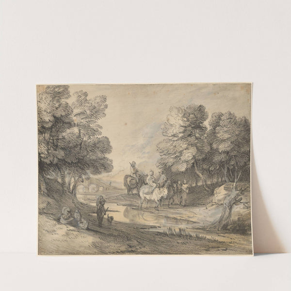 Wooded Landscape with Horseman, Figures, and Bridge by Thomas Gainsborough