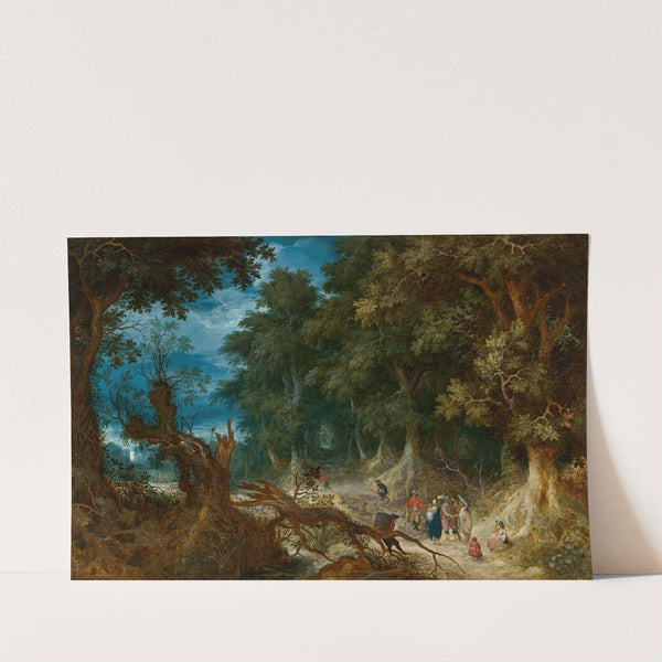 Wooded Landscape with Hunters and Fortune Teller by Abraham Govaerts