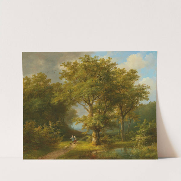 Wooded landscape with peasant couple returning home by Johann Bernhard Klombeck