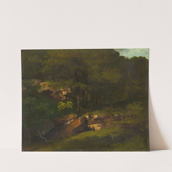Wooded mountain slope with rocks by Gustave Courbet