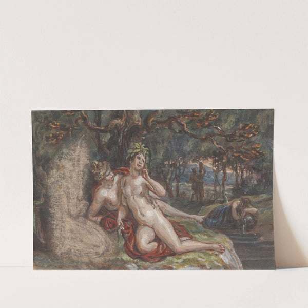 Wooded Scene with a Couple Laying under a Tree, by a Stream by Robert Smirke