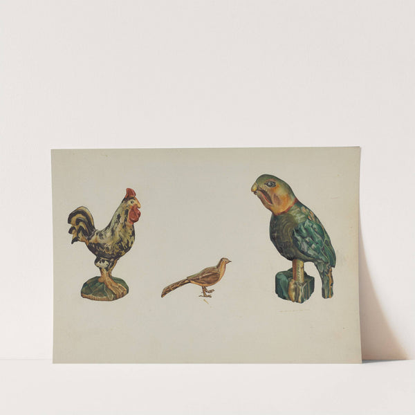 Wooden Rooster, Pheasant, and Parrot by Victor F. Muollo