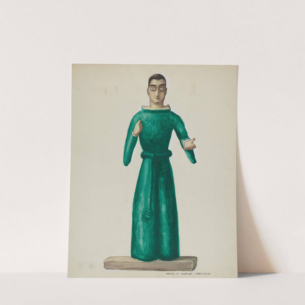 Wooden Santo in Bright Green Dress by Majel G. Claflin