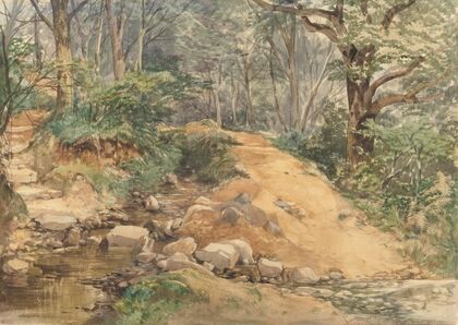Woodland Scene with a Path Across a Stream
