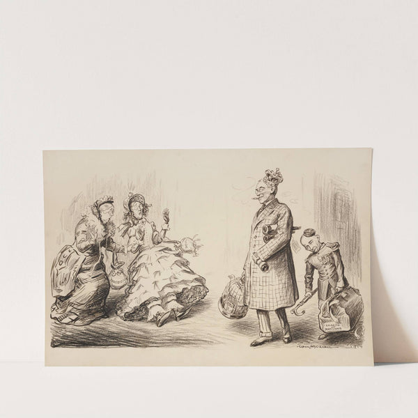 Woodrow Wilson walks by two shocked older ladies representing Prohibition and Democracy (1919) by William Henry Walker