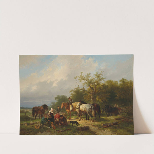 Woodworkers resting on the edge of a forest by Wouterus Verschuur