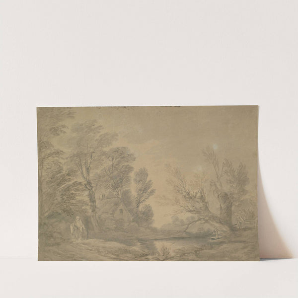 Woody landscape with horseman near a pond by a cottage by Thomas Gainsborough