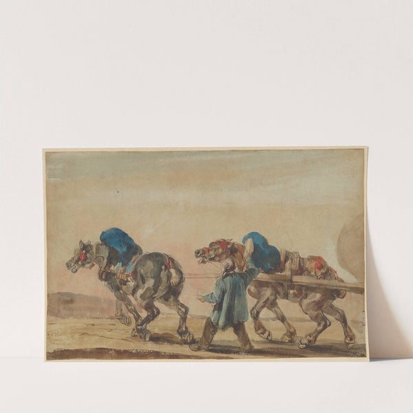 Workhorses with a coachman by Piotr Michałowski