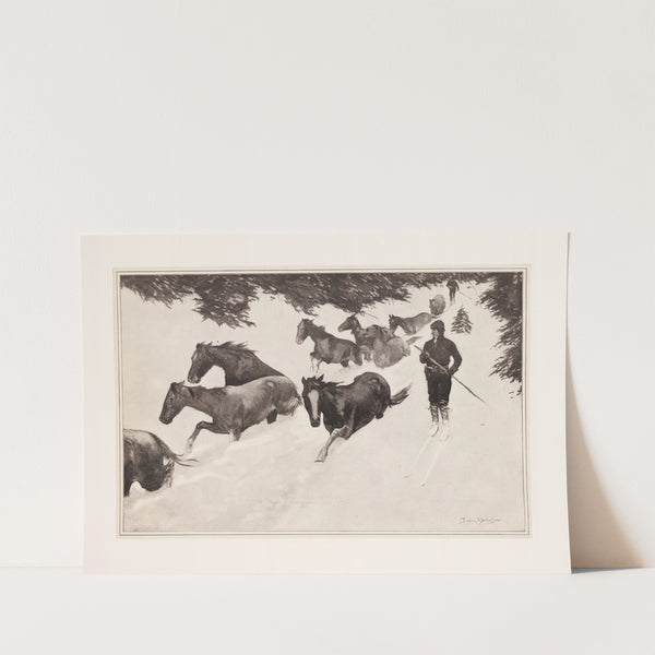 Working snow-bound ponies out of the mountains (1900) by Frederic Remington