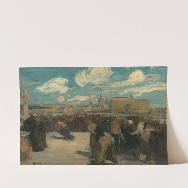 Worstelaars in Bretagne (Frankrijk) by Lucien Simon