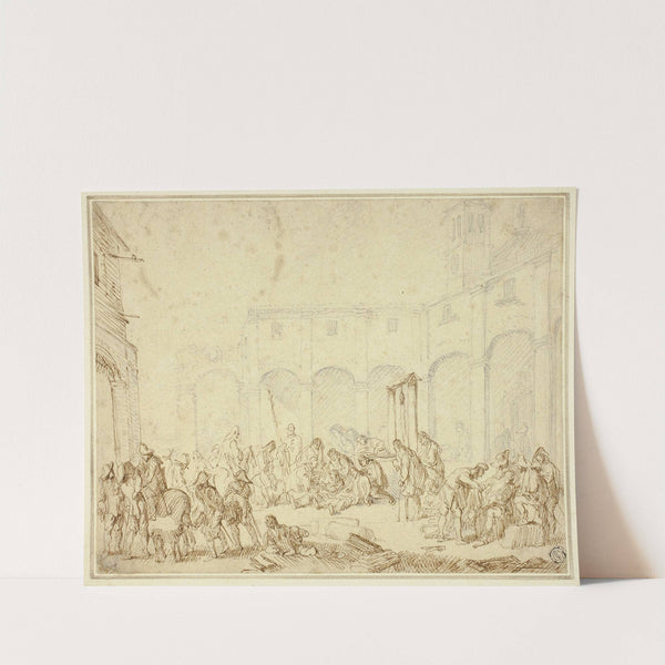 Wounded Soldiers in a Courtyard on Town Square by Cornelis De Wael