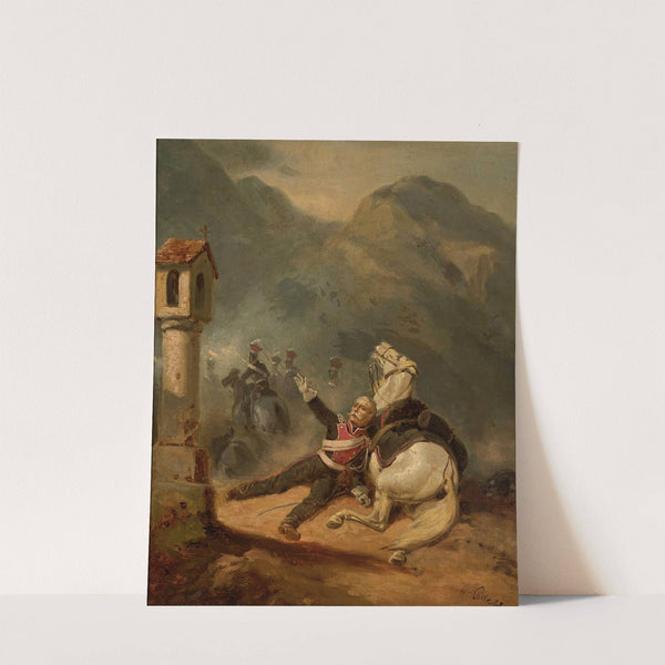 Wounded uhlan by the wayside shrine (1853) by Henryk Pillati