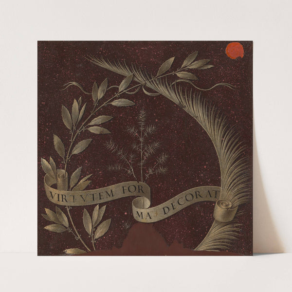 Wreath of Laurel, Palm, and Juniper with a Scroll inscribed Virtutem Forma Decorat (c. 1474) by Leonardo da Vinci